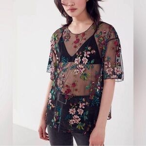 Kimchi Blue Sheer Black Floral Blouse